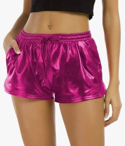 SMALL ROSE RED  Yoga Hot Shorts Shiny Metallic Pants with Elastic Drawstring