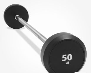 Rubber Fixed Barbell, 50 LB Pre-Loaded Weight Straight Bar for Weightlifting