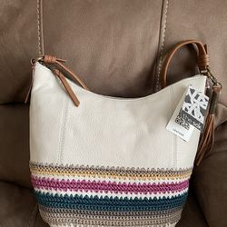 Hand Bag With Beautiful Crochet Below (the Sak Leather).