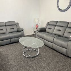 2 Pc Gray Sofa & Loveseat Recliner Set 