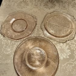 3 different pink vintage antique 8inch plates