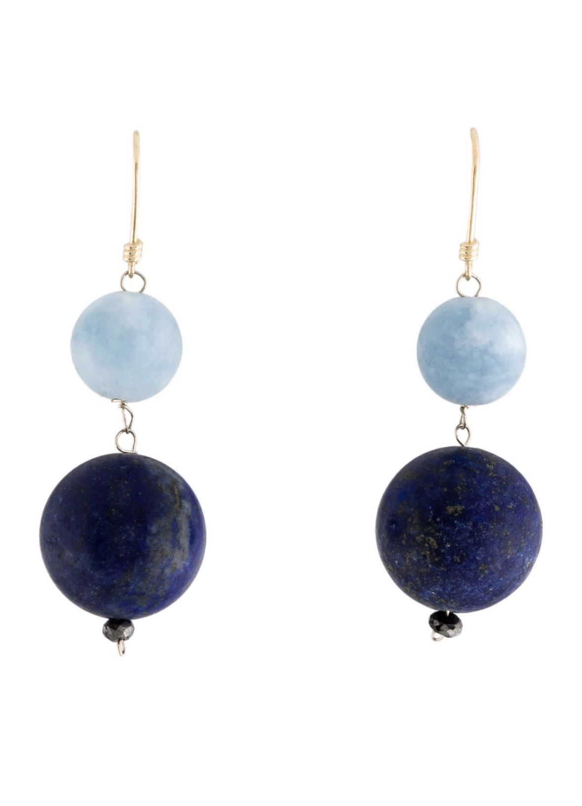 Aquamarine Lapis 14k Gold Lazuli Black Diamond Drop Earrings Jewelry