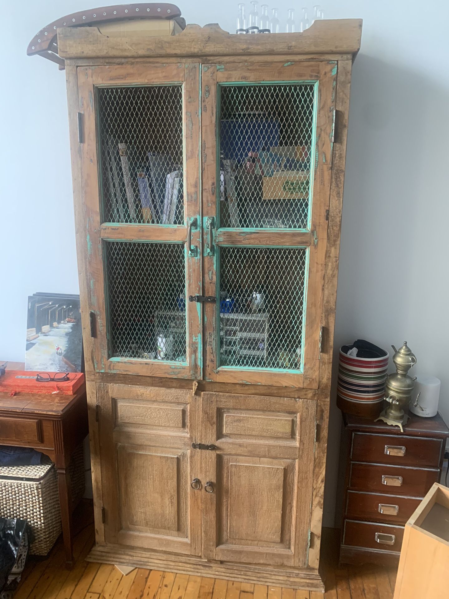 7’ Tall Teakwood Cabinet From Indonesia 14”deep and 41”wide