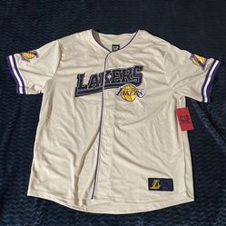 Los Angeles Lakers Basketball Baseball Beige Jersey Embroidered Logo 2XL NWT