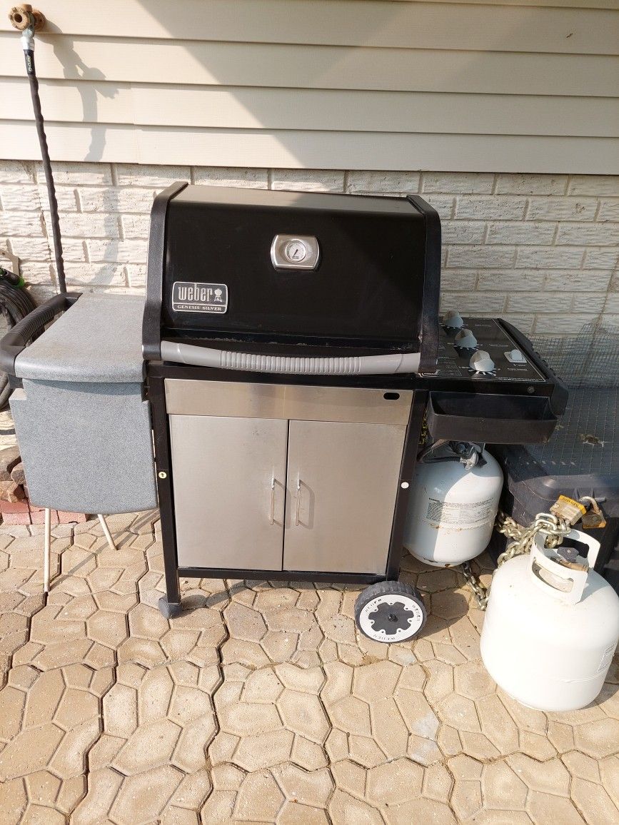 Weber Genesis Silver Gas Grill, Propane Tank, And Utensils