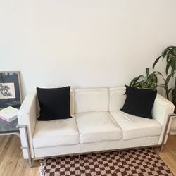 White Leather Le Corbusier Style Couch 