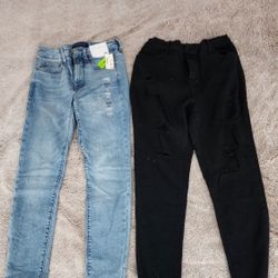 Bundle (2) Jeans Aeropostale Stretch Light Rinse size 2S, Black Jeans size XS
