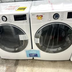 white lg thinq frontal washer dryer set
