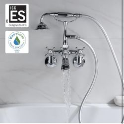 sumerain Vintage Wall Mount Clawfoot Tub Faucet Matte Black with Hand Shower, 3" to 9" Adjustable Holes Distance