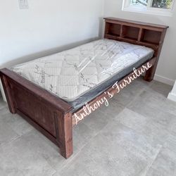 Solid Wood Twin Bed & Bamboo Mattress 