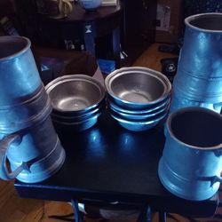 VINTAGE DINNING PEWTER  -Mugs  & Bowls 