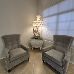 2 New Elegant High Back Nailed Beaded Accent Chairs 