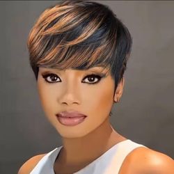 Human Hair Pixie Lace Wig Lightweight Glueless Breathable 1B/30 Ombre