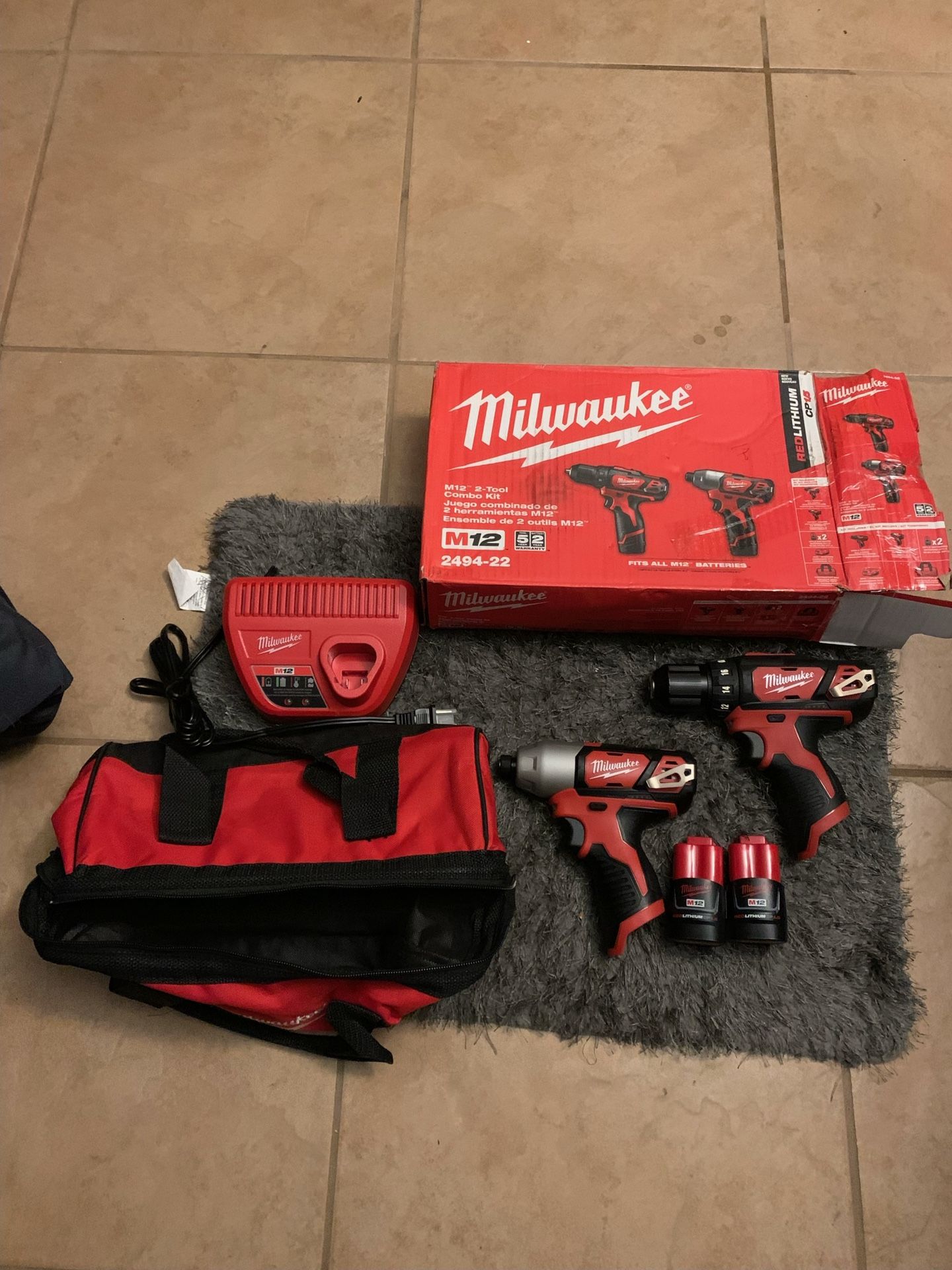 Milwaukee 2494-22 M12 12V Cordless Power Lithium-Ion 2-Tool Combo Kit - New