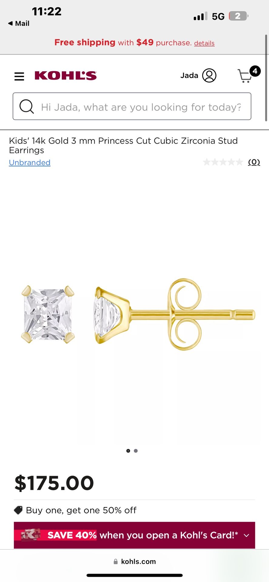 Girls 14k Gold Earrings