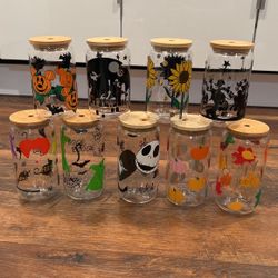 Decorative Glass Cups - Disney And Fall. 