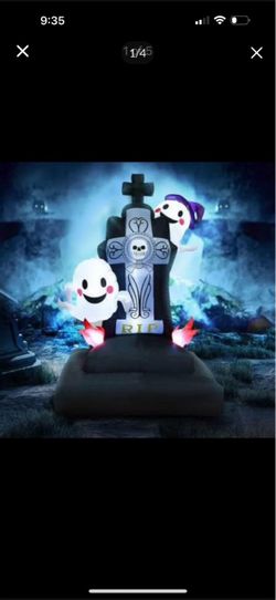 PLTCAT Halloween 5Ft Lighted Inflatable Stacked Tombstone with Ghosts, Built-in LED Lights BlowUp
