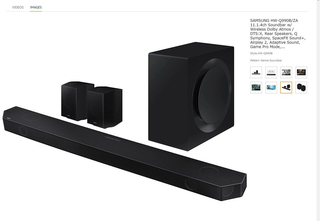 Samsung HW-Q990B 11.1.4ch Soundbar 22 Speakers w/ Wireless Dolby Atmos / DTS:X, Rear Speakers, Q Symphony, SpaceFit Sound+, Airplay2, Adaptive Sound