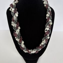JBK Jackie Kennedy Camrose & Kross 925 Solid Sterling Silver Garnet Pearl Necklace COA 18.5”.