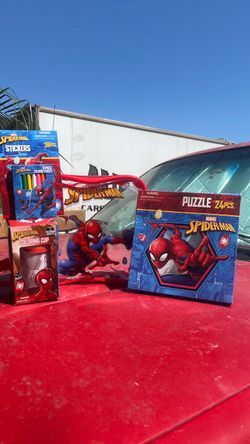 Spider-Man back pack, cup colored pencil, puzzle & stickers