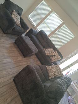 4 piece Ashley sofa set w/pillows couch, love seat, chair and ottoman