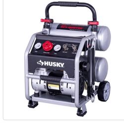 Husky 4.5 Gal. 175 PSI Portable Electric Oil-Free Quiet Twin Stack Jobsite Air Compressor w/Rubber Wheels and 2- Quick Couplers