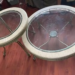 (2) ANTIQUE VINTAGE MARBLE IRON COFFEE TABLES