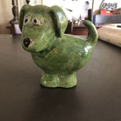 Handmade Painted Ceramic Green Dog Piggy Bank
