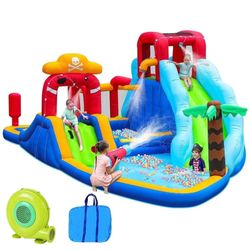 Neche Large 11-in-1 Inflatable Water Slide Bounce House, 222"x135"x82", 450W Blower, holds up to 5 Kids 3-8, Max Weight 495lbs, Indoor & Outdoor Use