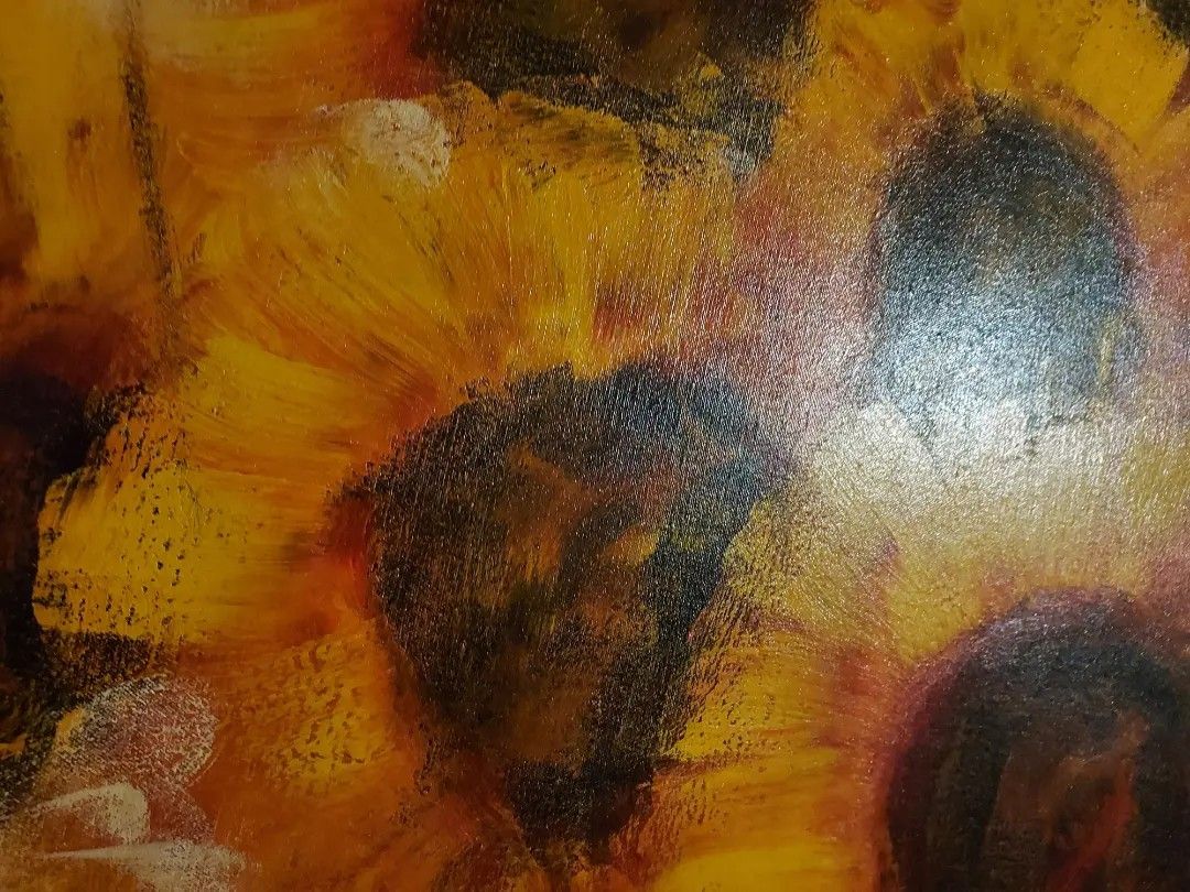 Vintage Oversized Sunflower Oil On Canvas Art by Carlo. 60 x 40