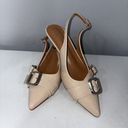Forever 21 Beige Slingback Heels with Metallic Buckle, pointed toe sandal