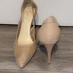 Jessica Simpson Nude Gemmed Heels 