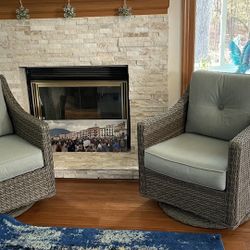 2 Wicker Chairs Swivel And Rock 