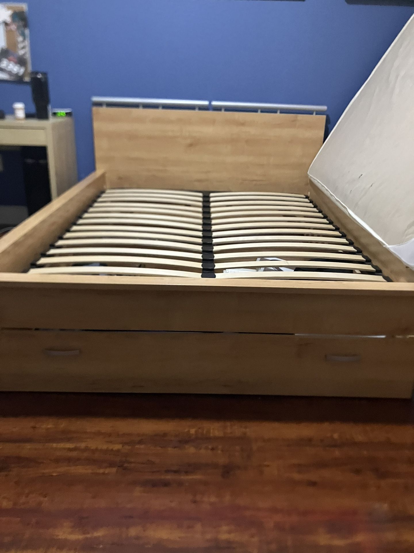 Full Bedroom Set — Bed w/ Storage Drawers, Dresser, Side Table & Full Mattress — $450