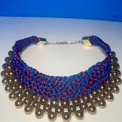 Nice Blue And Gold Color Necklace Hand Made From INDIA . 3.7 Oz WEIGHTED 