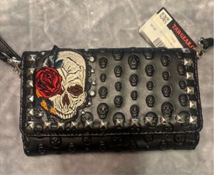 Black Skull Studded Clutch Crossbody Bag