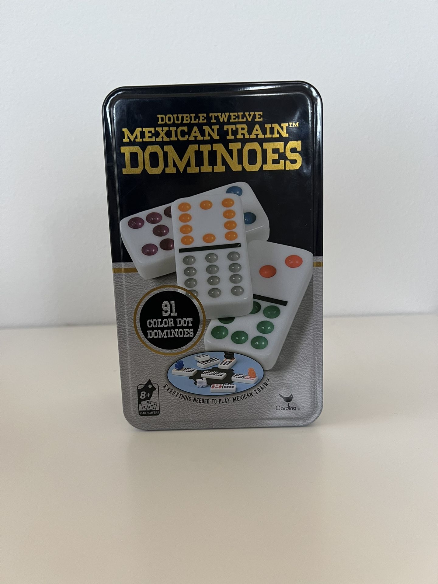 Mexican Train Double Twelve 91 - Color Dot Dominoes Tin Case Complete With Train
