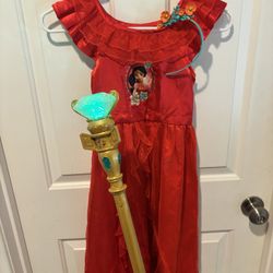 Elena of Avalor Disney Dress or Nightgown- Size 5/6 - Halloween Costume or Dress-up with Headband & WORKING Wand