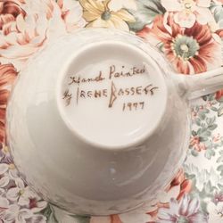 Rare Hand painted, Irene Bassett, 1977 Hand Signed Cup & Saucer