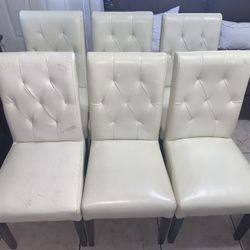Set of 6 White Faux Leather Dining Chairs
