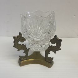 Irish Lead Crystal Candle Holder With Brass Stand 5" Tall Tulip Glass - B1003