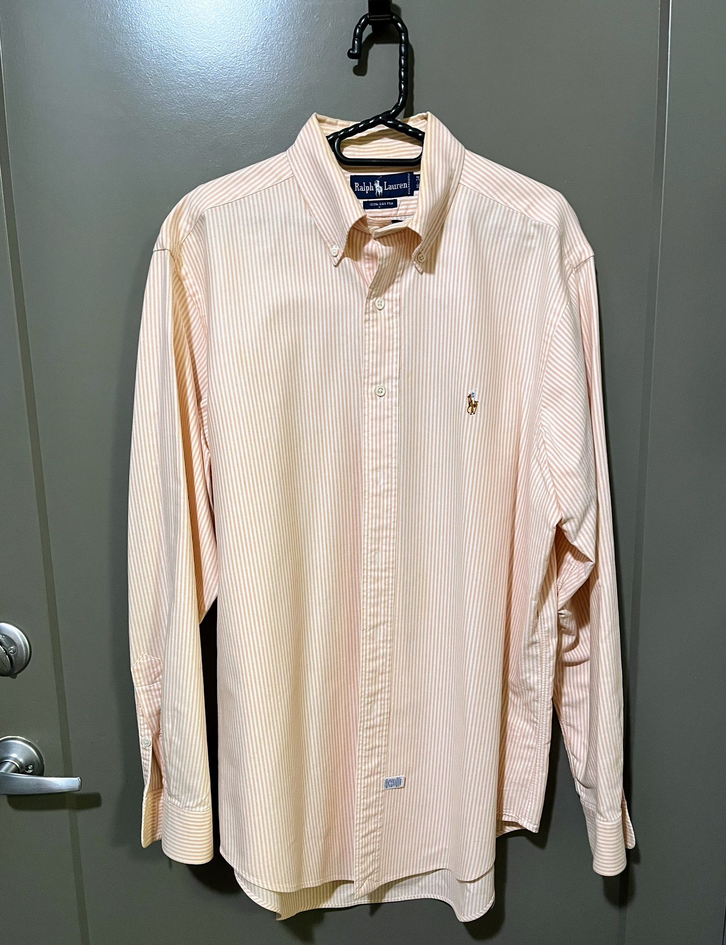 Men’s Large Orange and White Striped Long Sleeve Button Down Shirt By Ralph Lauren Size 16-34 (Pick up🛒 In Bellevue)*Check out my Other Posts 🎁