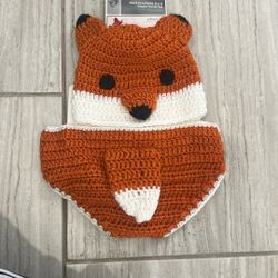 Little Fox Crocheted Hat and Diaper Cover Set