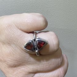 Two Triangle Cut Garnet 925 Sterling Silver Handmade Ring Size 7.25 NEW