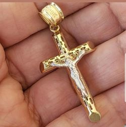 Pure 10k gold jesus crucifix pendant charm necklace 1.75 inch long