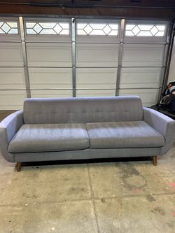 Mid-Century Modern Gray Fabric Sofa