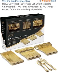 Spark Settings Gold Plastic Cutlery Set 300 Pack