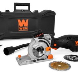 WEN 3620 5-Amp 3-1/2-Inch Plunge Cut Compact Circular Saw with Laser, Carrying Case, and Three Blades