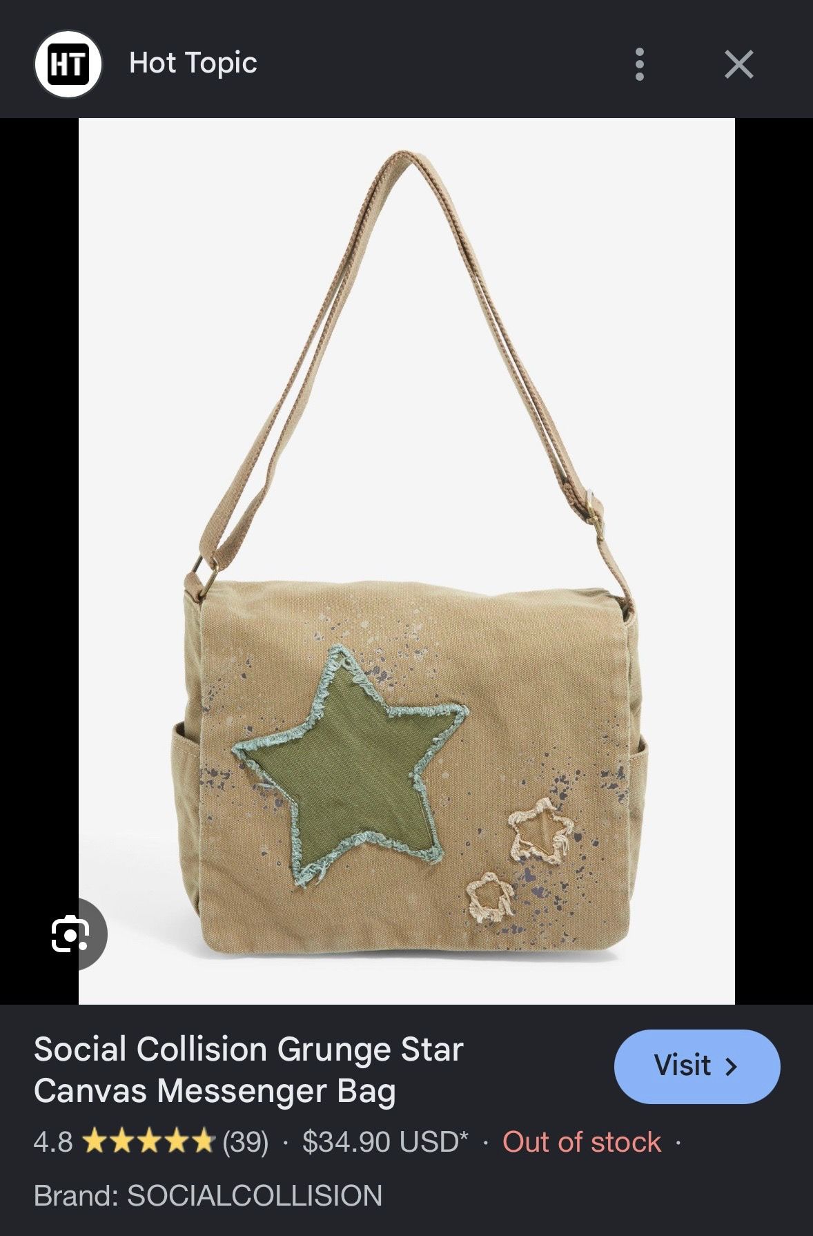 Social Collision Grunge Star Canvas Messenger Bag