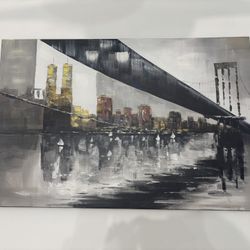 LIKE NEW Large Cityscape Manhattan Bridge Painting
